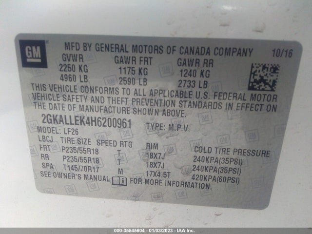 GMC TERRAIN SL 2017 2GKALLEK4H6200961 Image 9