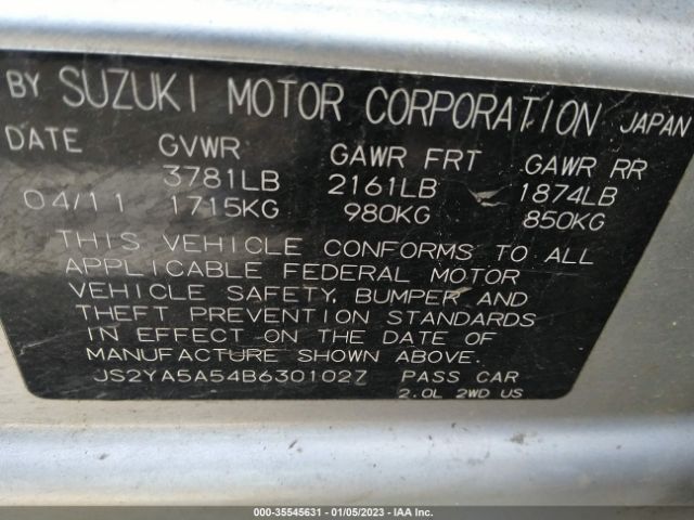 JS2YA5A54B6301027 Suzuki Sx4 Sportback