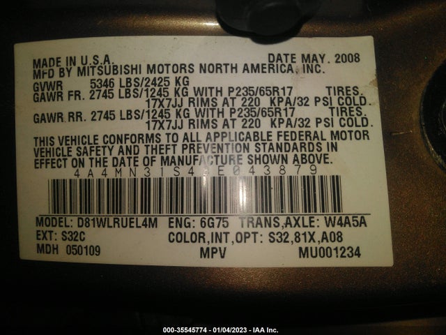 4A4MN31S48E043879 Mitsubishi Endeavor Se