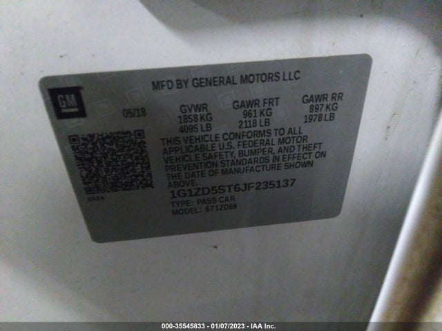 2018 Chevrolet Malibu, VIN: 1G1ZD5ST6JF235137