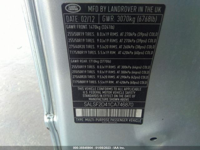 SALSF2D41CA746870 Land Rover RANGE ROVER SPORT