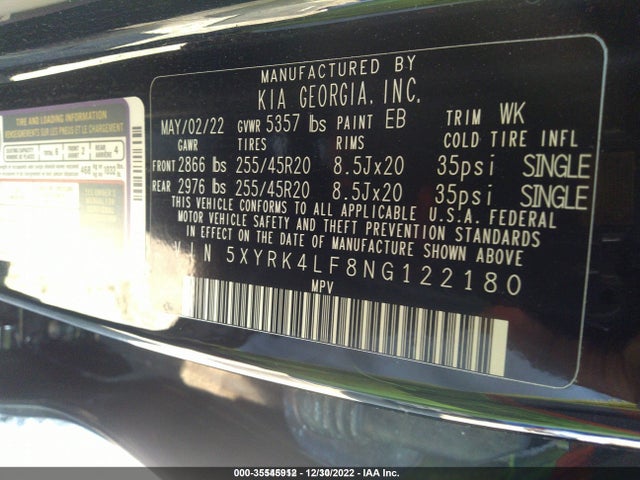 2022 Kia Sorento, VIN: 5XYRK4LF8NG122180