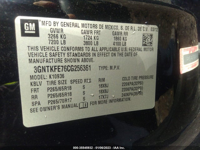 2012 CHEVROLET AVALANCHE LT VIN: 3GNTKFE76CG256361