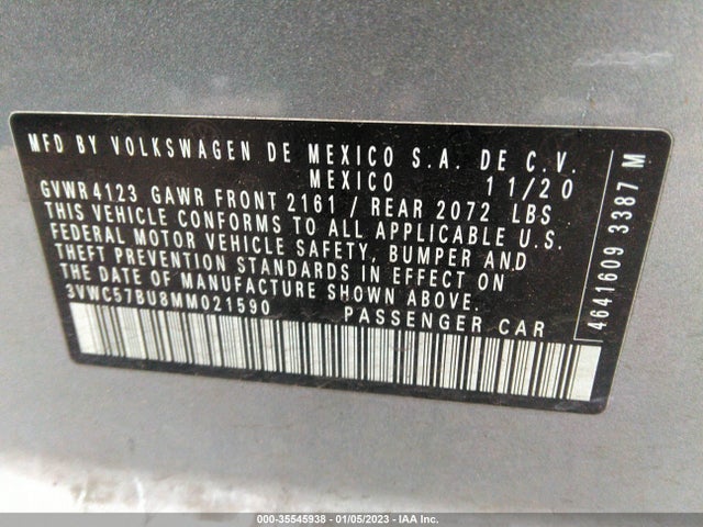 3VWC57BU8MM021590 Volkswagen Jetta S/se/r-line