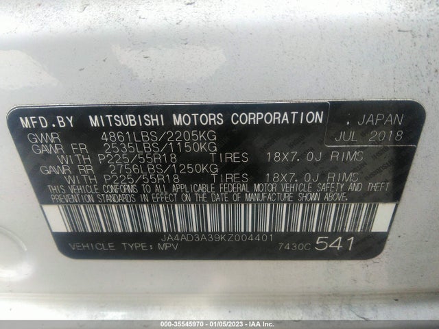 JA4AD3A39KZ004401 Mitsubishi Outlander Se/sel/le