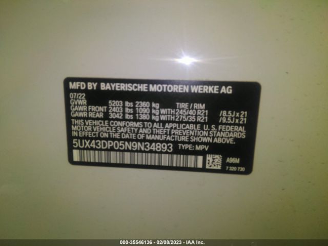 5UX43DP05N9N34893 BMW X3 Sdrive30i