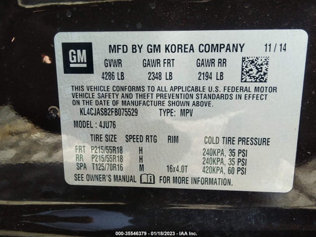 2015 Buick Encore, VIN: KL4CJASB2FB075529