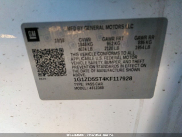 2019 Chevrolet Malibu, VIN: 1G1ZD5ST4KF117928