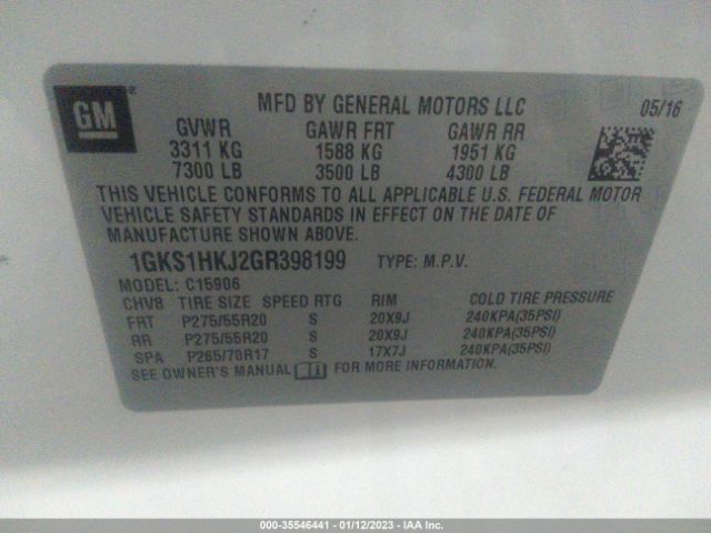 1GKS1HKJ2GR398199 GMC YUKON XL DENALI