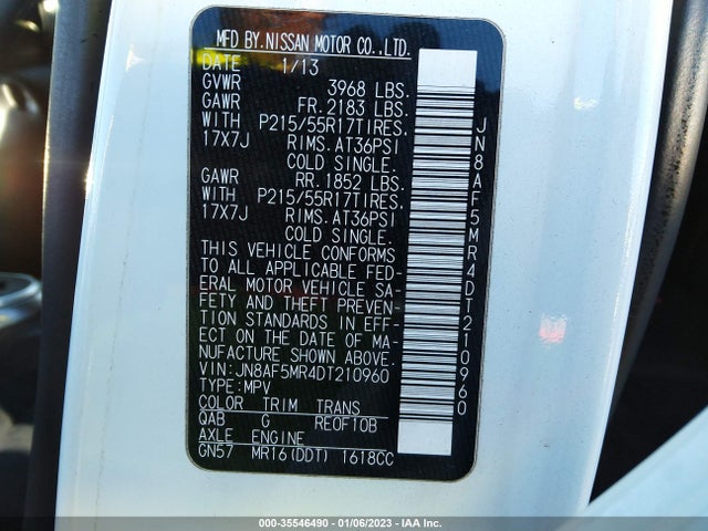 2013 NISSAN JUKE SV VIN: JN8AF5MR4DT210960