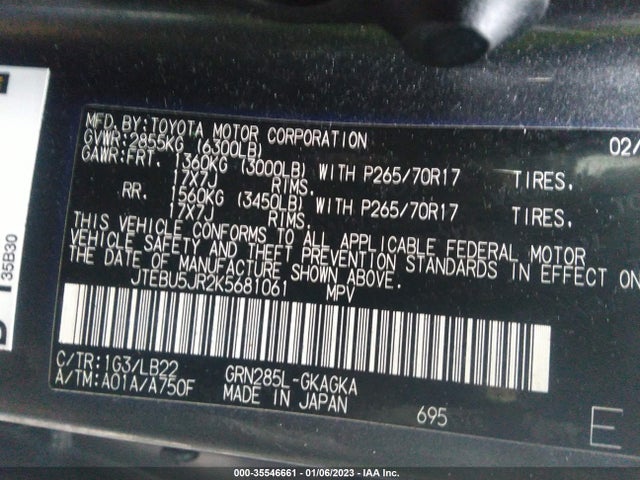 2019 Toyota 4Runner, VIN: JTEBU5JR2K5681061