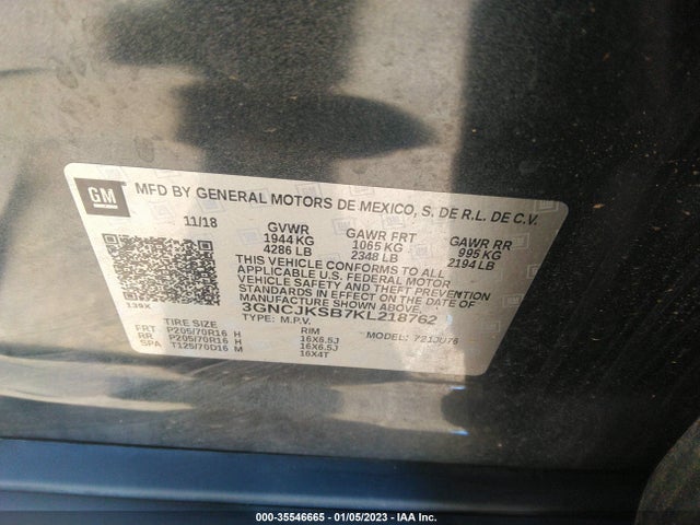 Chevrolet TRAX LS 2019 3GNCJKSB7KL218762 Image 10
