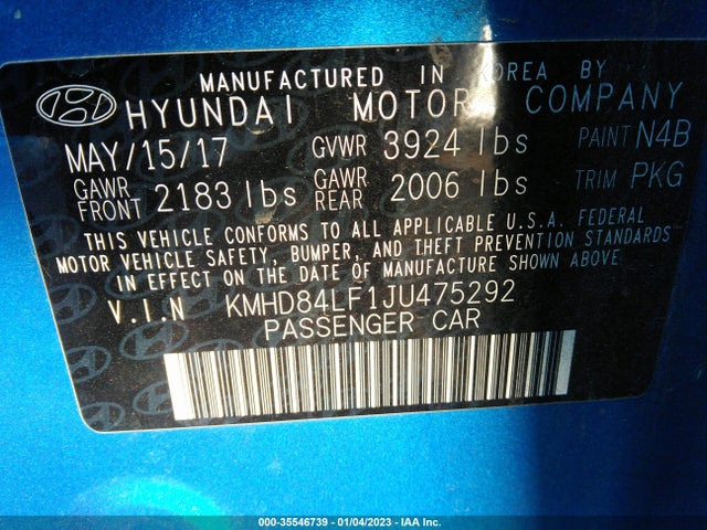 2018 HYUNDAI ELANTRA SEL VIN: KMHD84LF1JU475292
