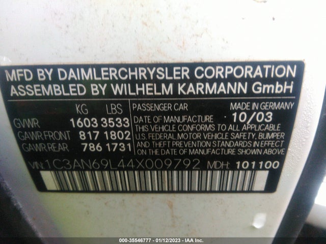 Chrysler Crossfire 2004 1C3AN69L44X009792 Image 10