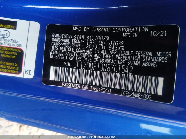 2022 Subaru BRZ, VIN: JF1ZDBF13N8701542