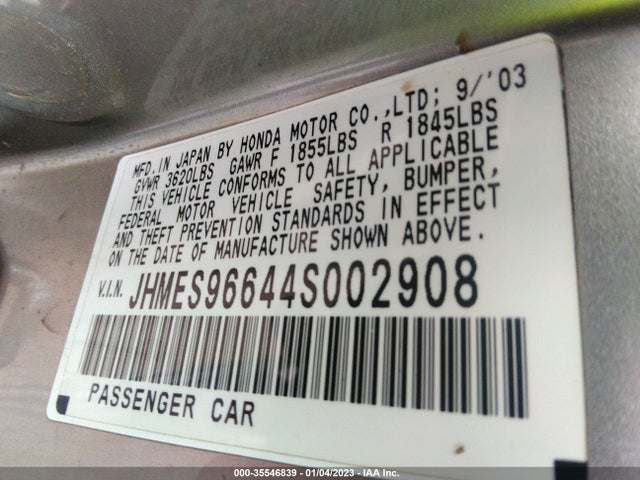 2004 HONDA CIVIC VIN: JHMES96644S002908