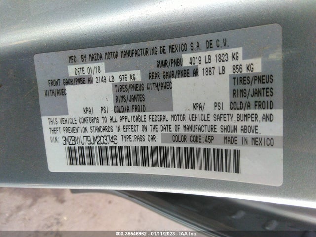 2018 MAZDA MAZDA3 4-DOOR SPORT VIN: 3MZBN1U79JM203746