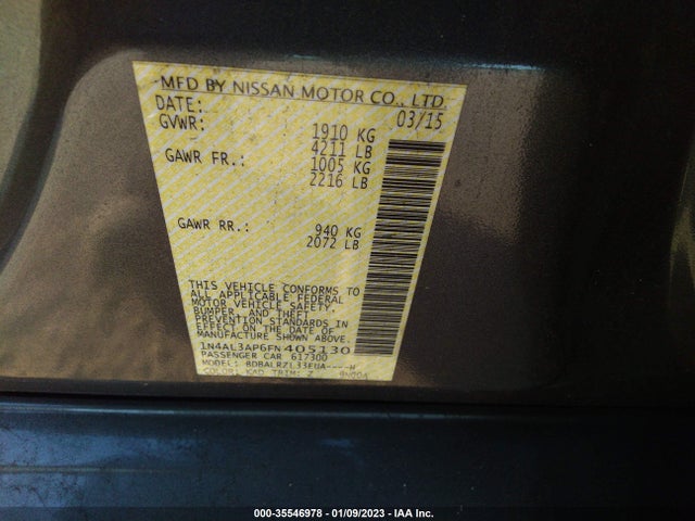 2015 NISSAN ALTIMA 2.5 SL VIN: 1N4AL3AP6FN405130