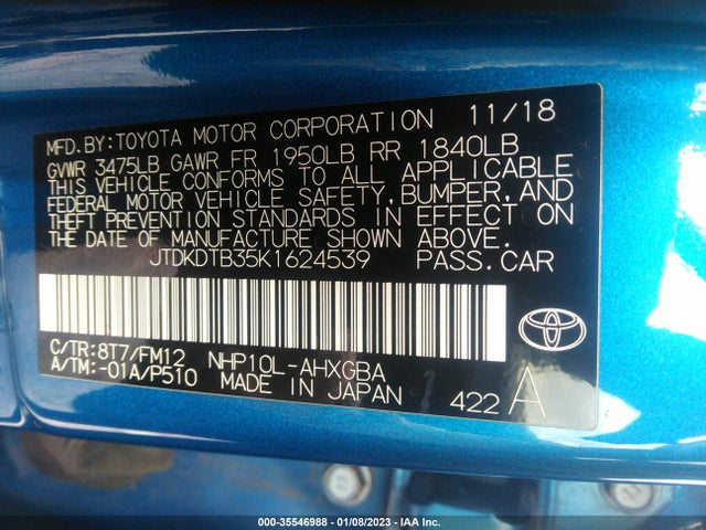 2019 Toyota Prius, VIN: JTDKDTB35K1624539