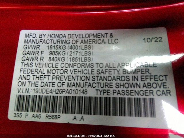 19UDE4H26PA010148 Acura Integra