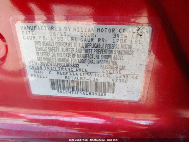 3N1CN7AP5GL808833 Nissan Versa S/s Plus/sl/sv