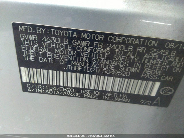 2015 Lexus IS, VIN: JTHBF1D21F5049520