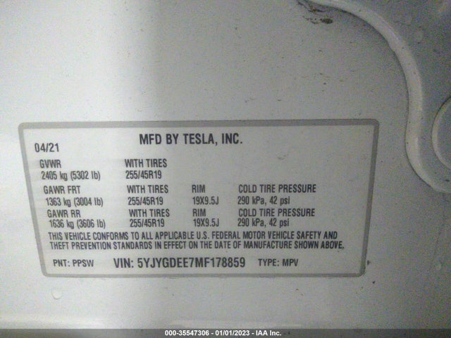 Tesla Model Y Long Range 2021 5YJYGDEE7MF178859 Image 10