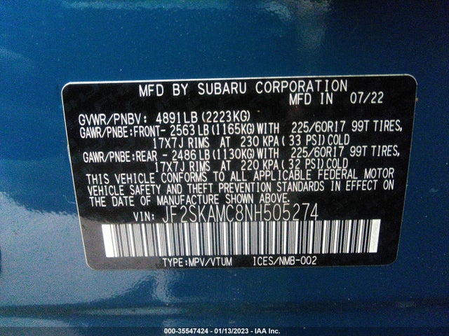 JF2SKAMC8NH505274 Subaru Forester Wilderness