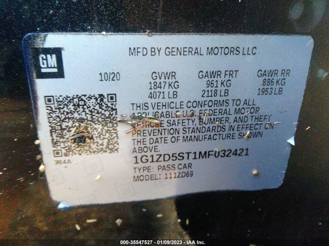 Chevrolet MALIBU LT 2021 1G1ZD5ST1MF032421 Image 9