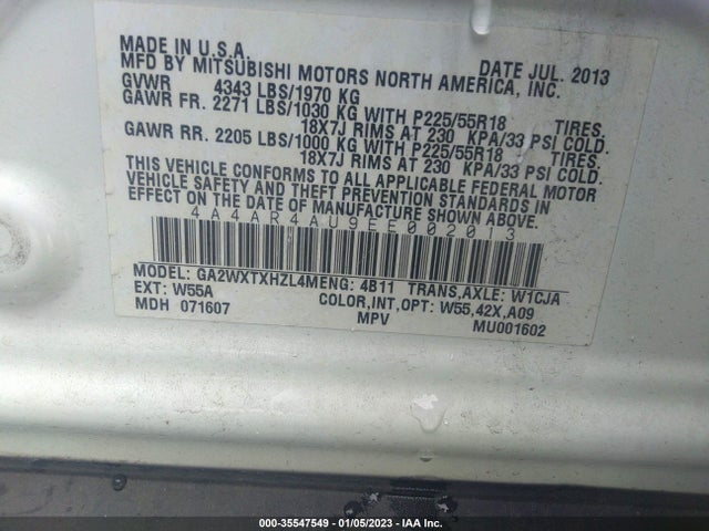 4A4AR4AU9EE002013 Mitsubishi Outlander Sport Se