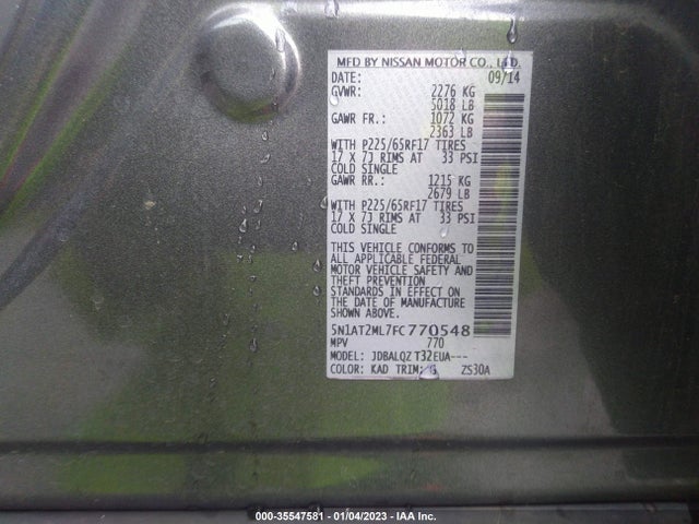 2015 NISSAN ROGUE SV VIN: 5N1AT2ML7FC770548