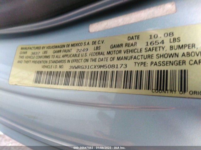 2009 VOLKSWAGEN NEW BEETLE COUPE S VIN: 3VWRG31CX9M508173