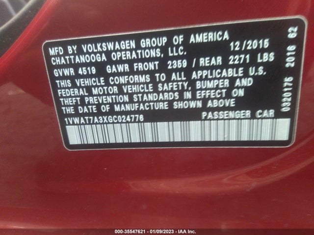 Volkswagen Passat 1.8t S 2016 1VWAT7A3XGC024776 Image 9