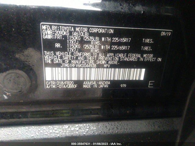 2019 TOYOTA RAV4 LE VIN: JTMG1RFV6KD044938