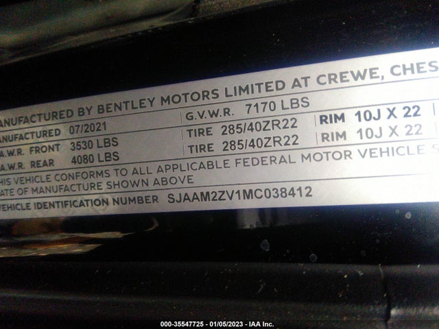 2021 Bentley Bentayga, VIN: SJAAM2ZV1MC038412