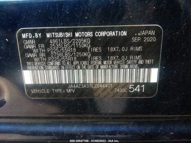 2020 MITSUBISHI OUTLANDER ES/SE/SEL/LE/SP VIN: JA4AZ3A37LZ044401