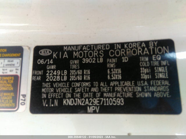 KIA Soul Base 2014 KNDJN2A29E7110593 Image 10