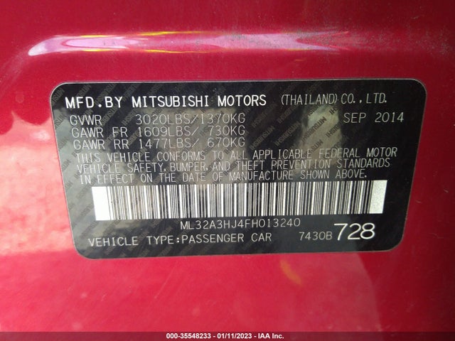 ML32A3HJ4FH013240 Mitsubishi Mirage De/rf