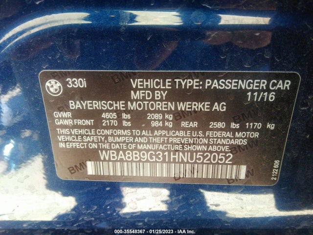 2017 BMW 3 Series, VIN: WBA8B9G31HNU52052