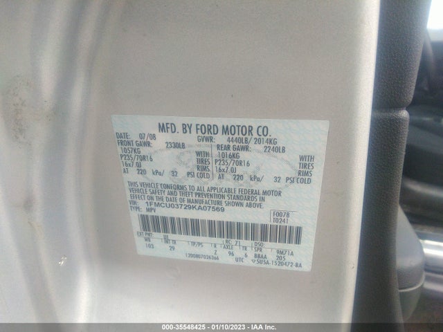 2009 FORD ESCAPE XLT VIN: 1FMCU03729KA07569