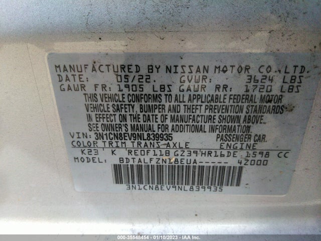 2022 Nissan Versa, VIN: 3N1CN8EV9NL839935