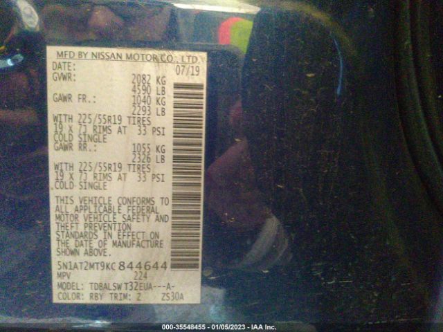 5N1AT2MT9KC844644 Nissan Rogue Sl