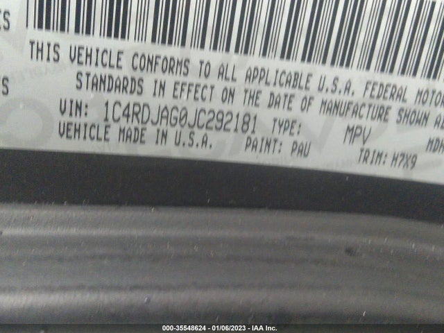 2018 Dodge Durango, VIN: 1C4RDJAG0JC292181