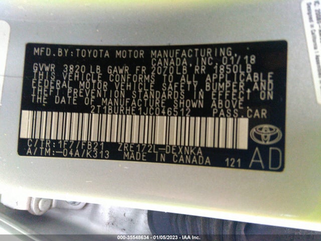 2018 Toyota Corolla, VIN: 2T1BURHE1JC046512