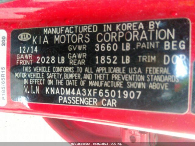 KNADM4A3XF6501907 KIA RIO LX