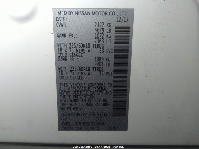 2016 NISSAN ROGUE SL VIN: 5N1AT2MV7GC785067