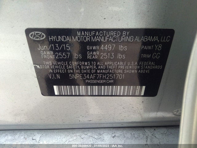 2015 HYUNDAI SONATA 2.4L LIMITED VIN: 5NPE34AF7FH251701