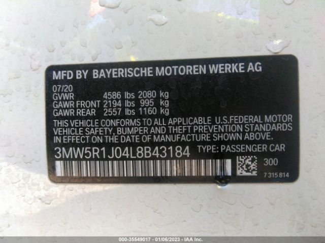 3MW5R1J04L8B43184 BMW 3 Series 330i