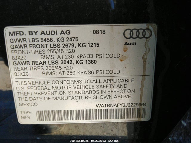 2018 AUDI Q5 PREMIUM PLUS VIN: WA1BNAFY3J2229964