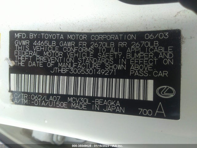 Lexus ES 300 2003 JTHBF30G530149271 Image 11